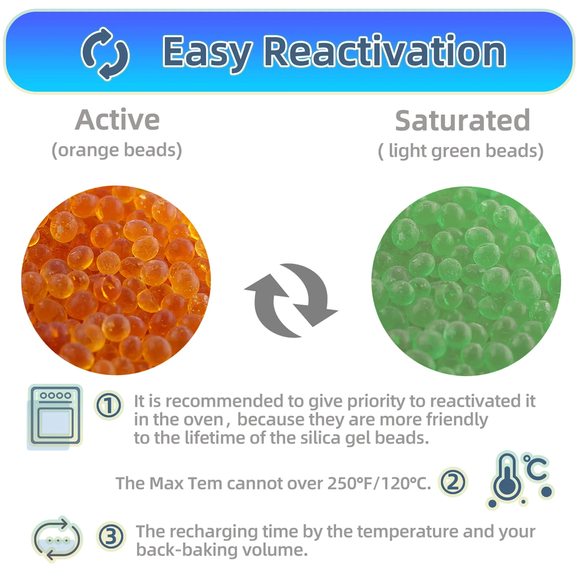 2 lb Indicating Silica Beads 2-4mm -Rechargeable Orange desiccant beads - Image 4