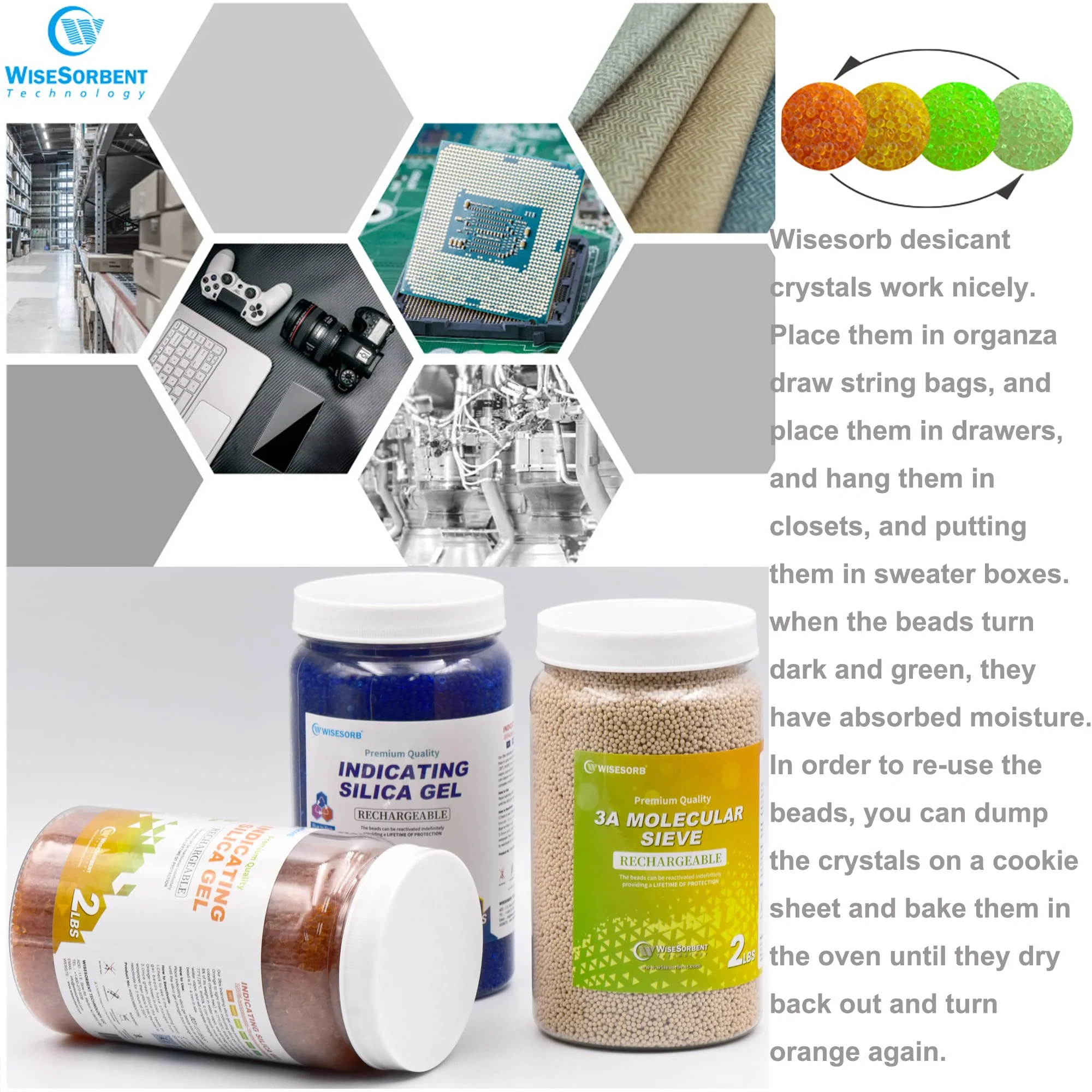 2 lb Indicating Silica Beads 2-4mm -Rechargeable Orange desiccant beads - Image 5