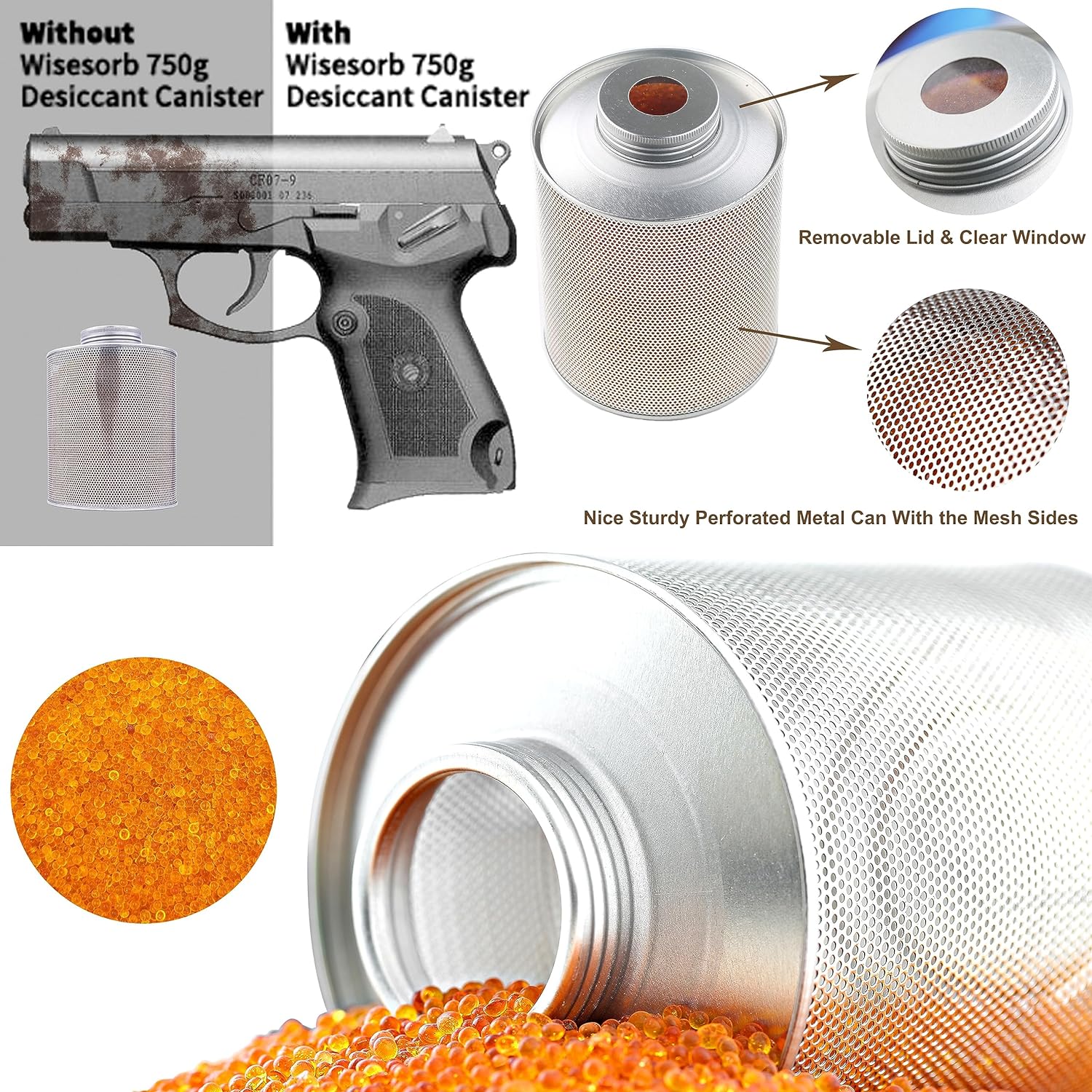 750g Reusable Indicating Silica Gel in Iron Can–Ideal for Gun Safe Moisture Control - Image 4