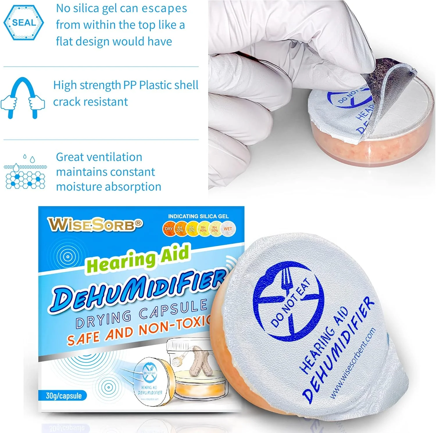 30g Clear Silica Gel Desiccant Capsules–Moisture Absorber for Cochlear Implants & Hearing Aids - Image 3