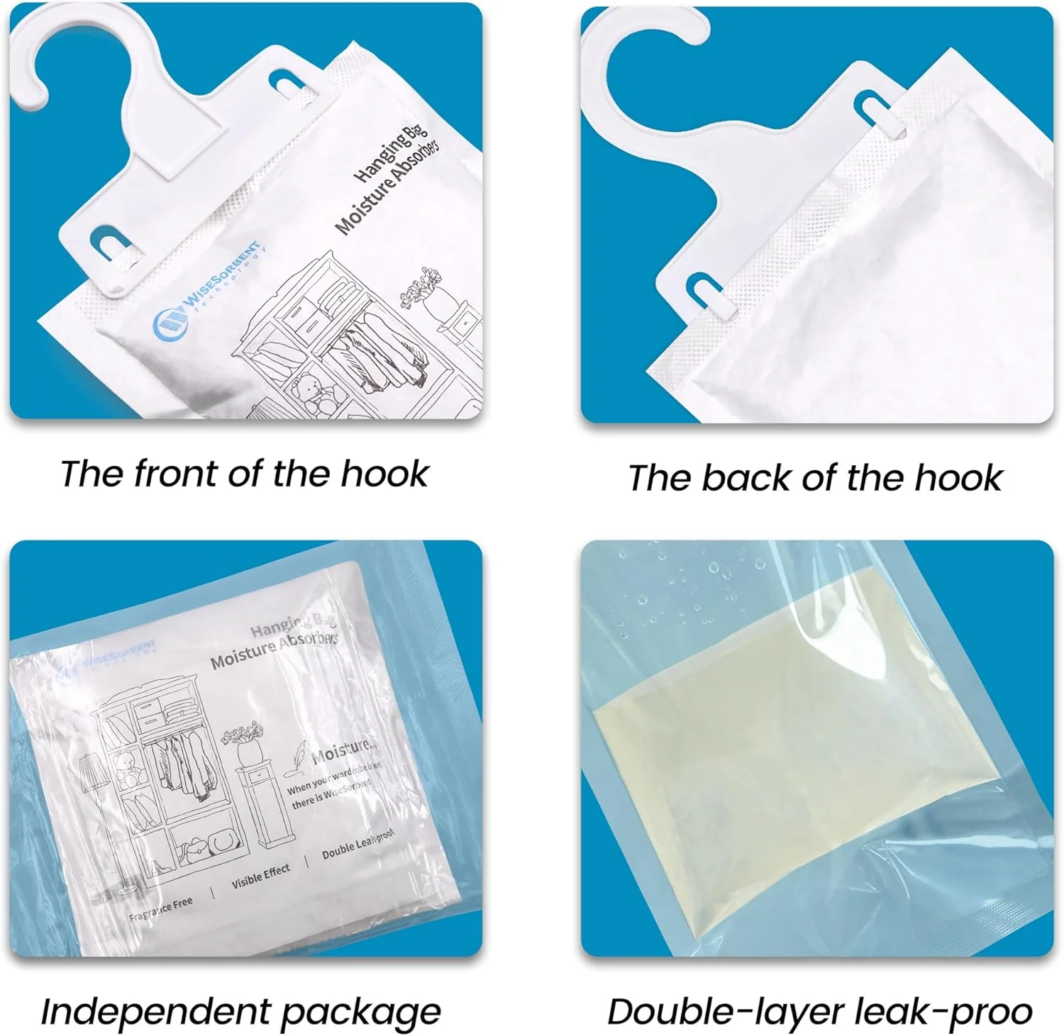 Moisture Absorber Hanging Bags 7 oz Fragrance-Free Dehumidifier for Closet, Bathroom, Bedroom – Double Leak-Proof Design & Dual-Sided Absorption - Image 5