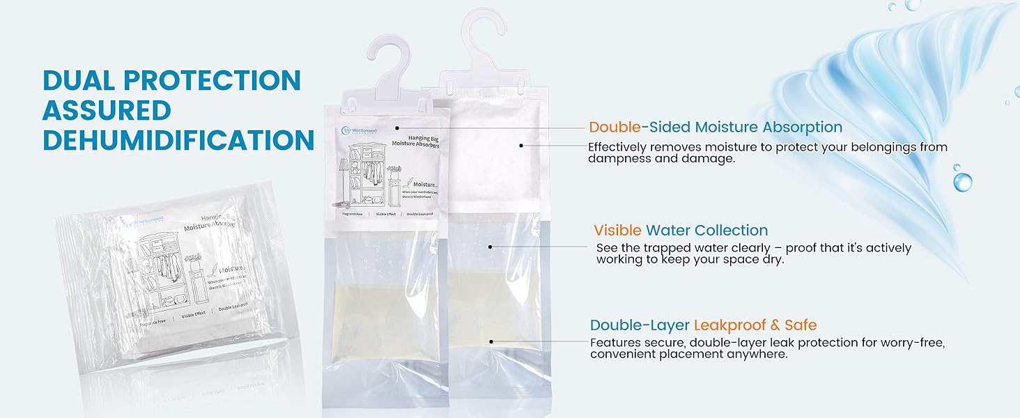 Moisture Absorber Hanging Bags 7 oz Fragrance-Free Dehumidifier for Closet, Bathroom, Bedroom – Double Leak-Proof Design & Dual-Sided Absorption - Image 9