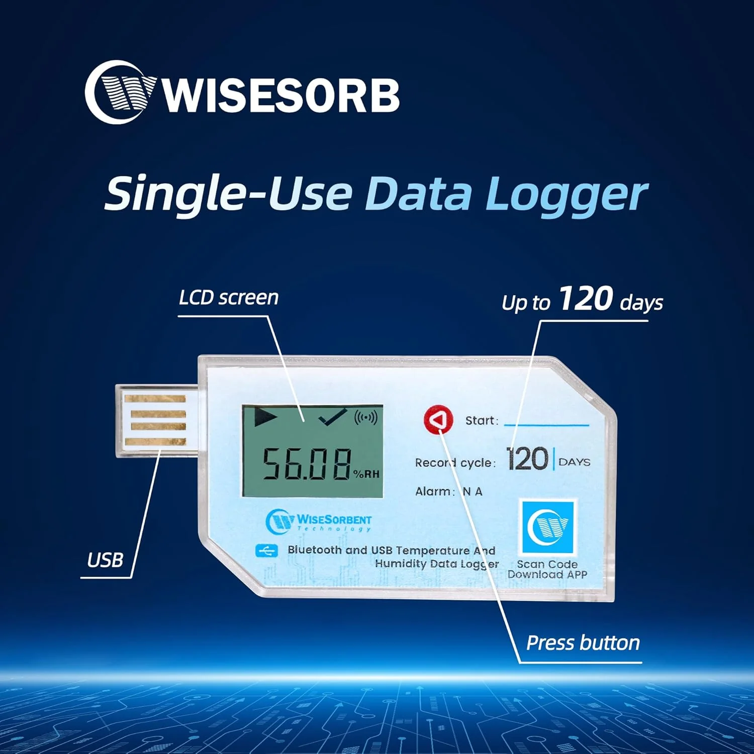 USB Data Logger with LCD, Bluetooth & App Temperature Humidity Recorder with PDF Report - Water Resistant Temperature and Humidity Monitor for RV, Basement, Fridge & More - Image 3
