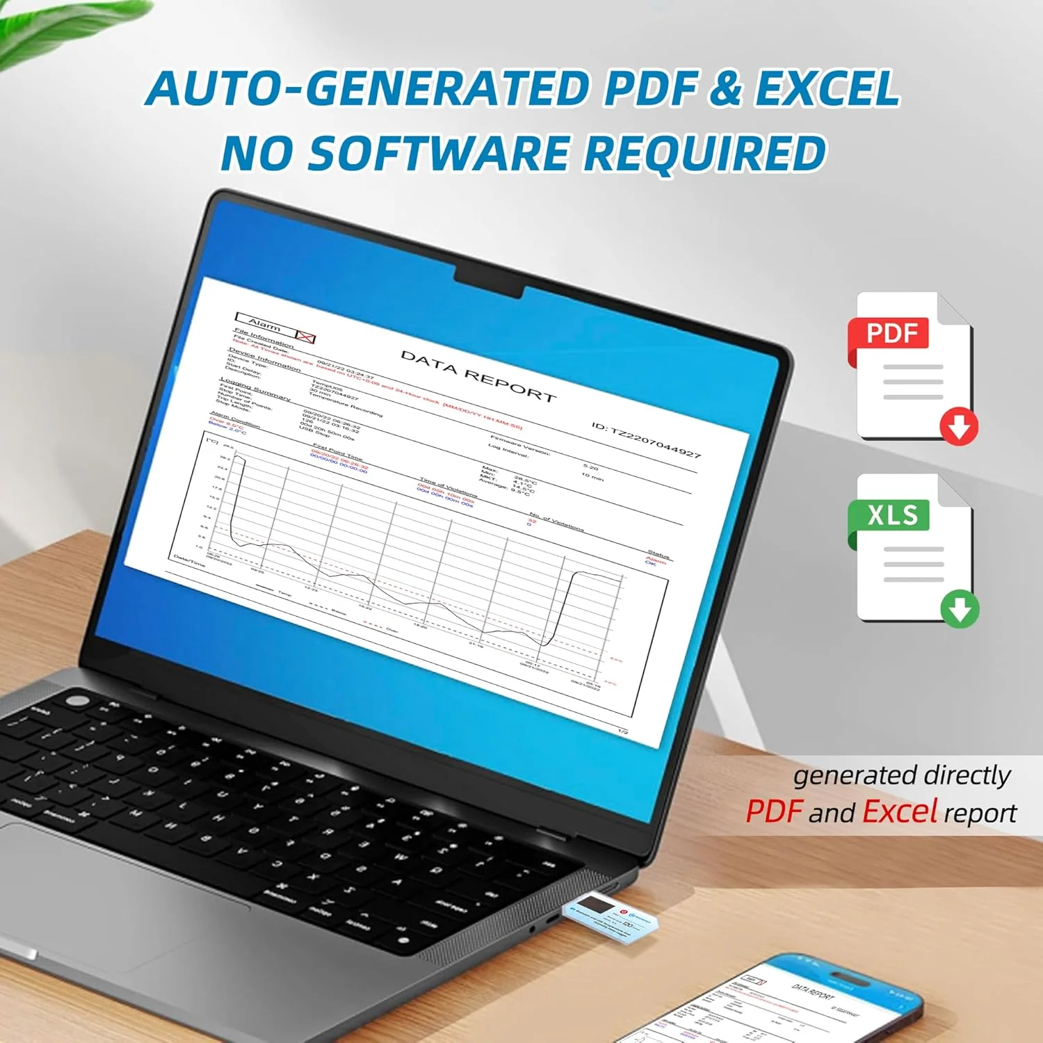 USB Data Logger with LCD, Bluetooth & App Temperature Humidity Recorder with PDF Report - Water Resistant Temperature and Humidity Monitor for RV, Basement, Fridge & More - Image 4