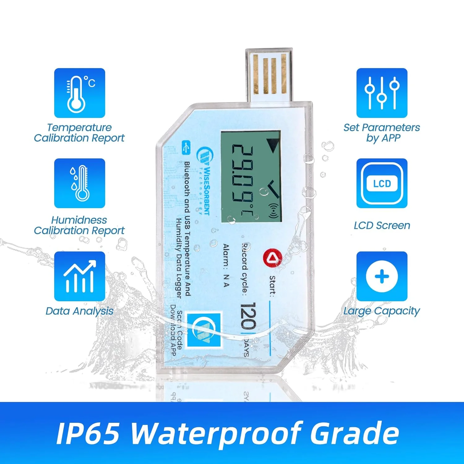 USB Data Logger with LCD, Bluetooth & App Temperature Humidity Recorder with PDF Report - Water Resistant Temperature and Humidity Monitor for RV, Basement, Fridge & More - Image 7
